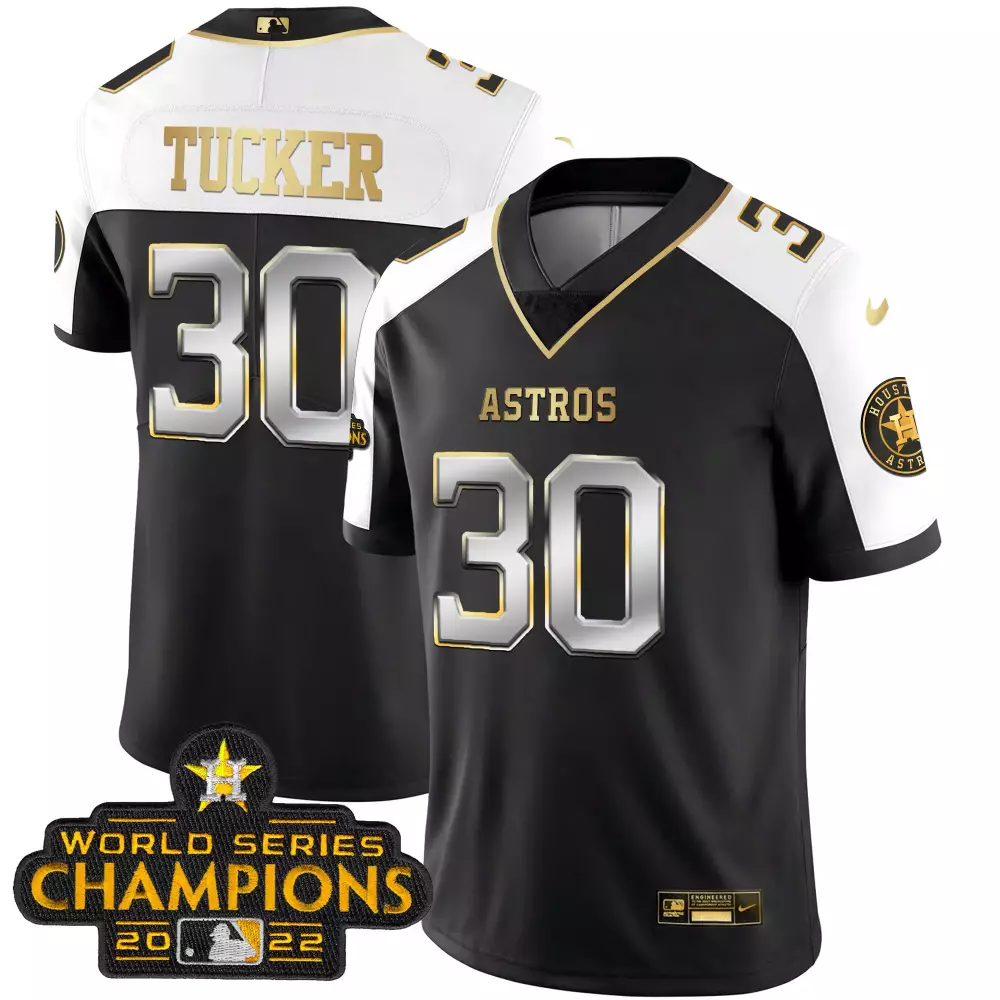 Kyle Tucker 30 Astros Jersey Black 2022 World Series Champions Men White Gold Stitched