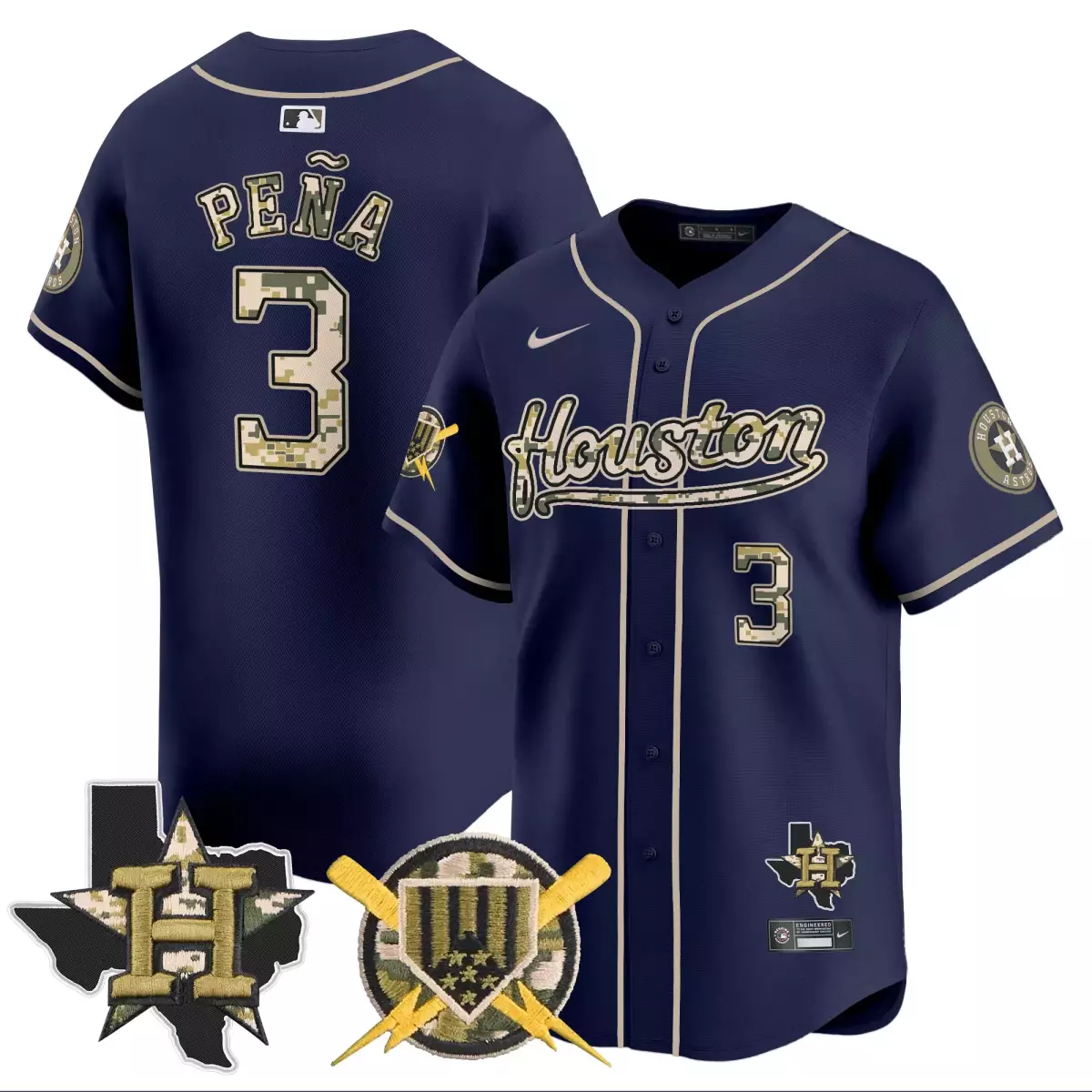 Jeremy Pena 3 Houston Astros Jersey Navy Military Appreciation Texas 'h' Men Tan