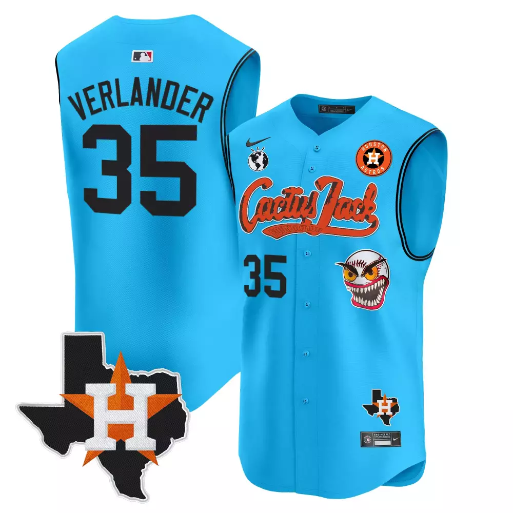 Justin Verlander 35 Jersey Blue Cactus Jack Houston Astros Texas Shape Team Men Orange