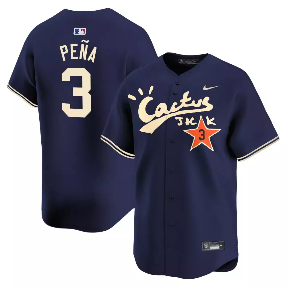 Jeremy Pena 3 Houston Astros Jersey Navy Cactus Jack Men Cream Orange All Stitched