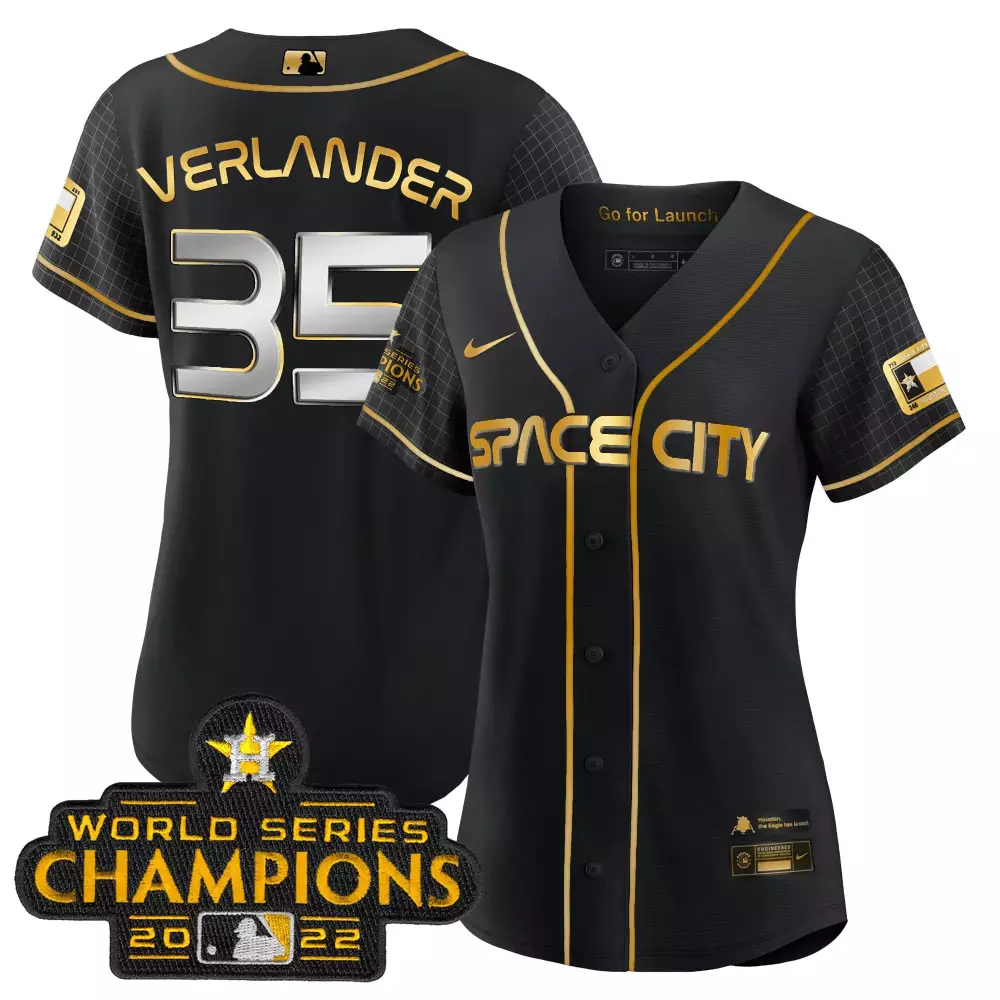 Verlander Space 35 City Jersey Black World Series Champions 2022 Men Gold Stitched