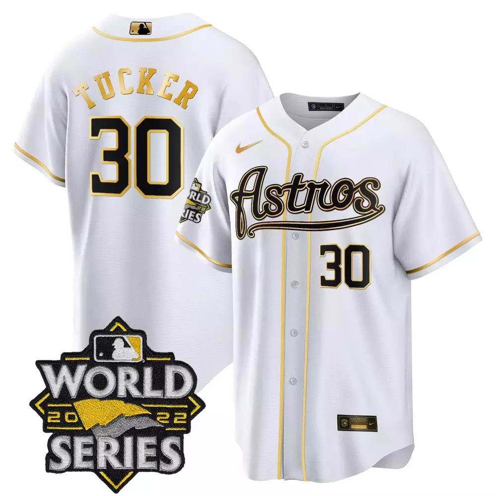 Kyle Tucker 30 Astros Jersey White World Series 2022 Men Gold Black All Stitched