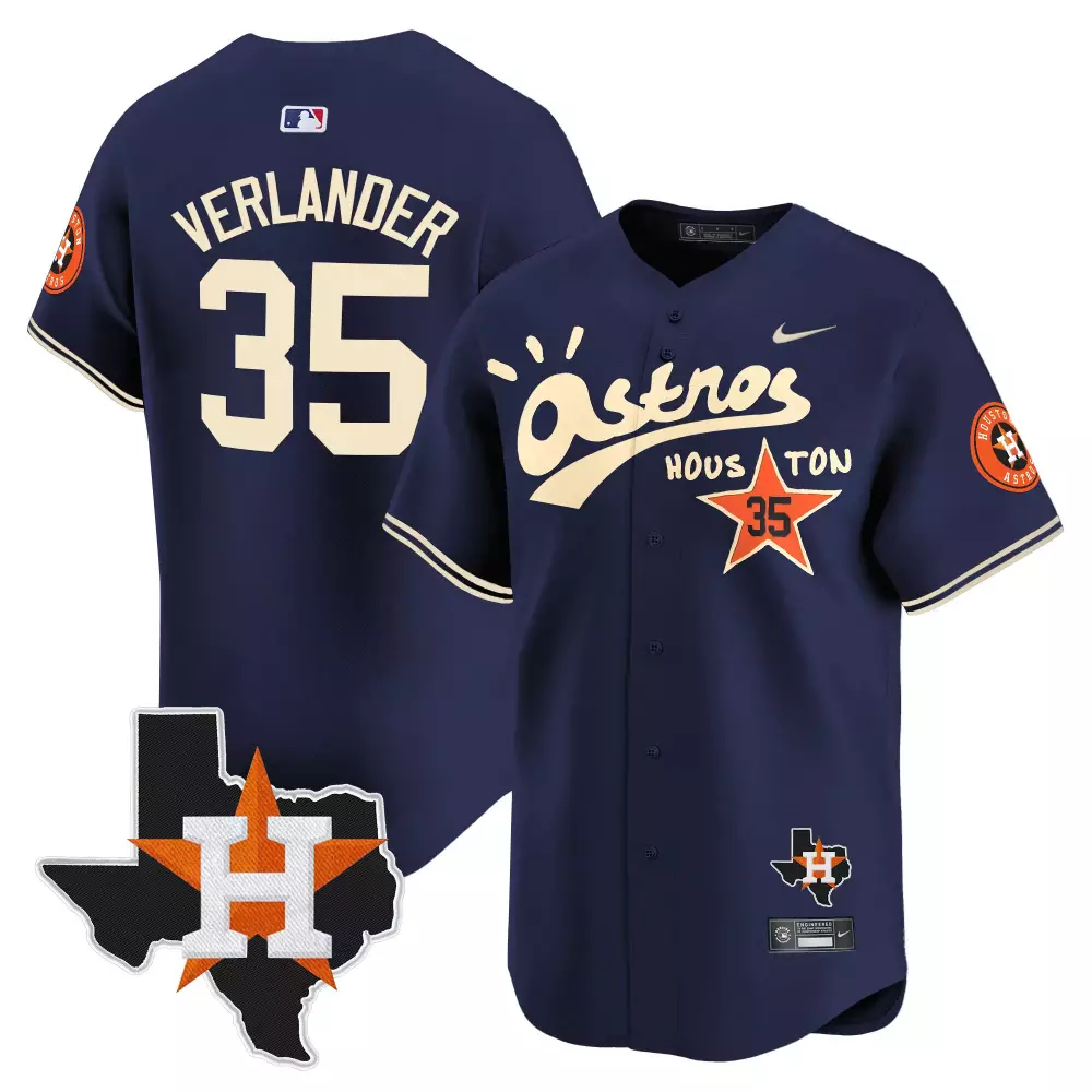 Justin Verlander 35 Astros Jersey Navy Texas Star Men Cream Orange Stitched