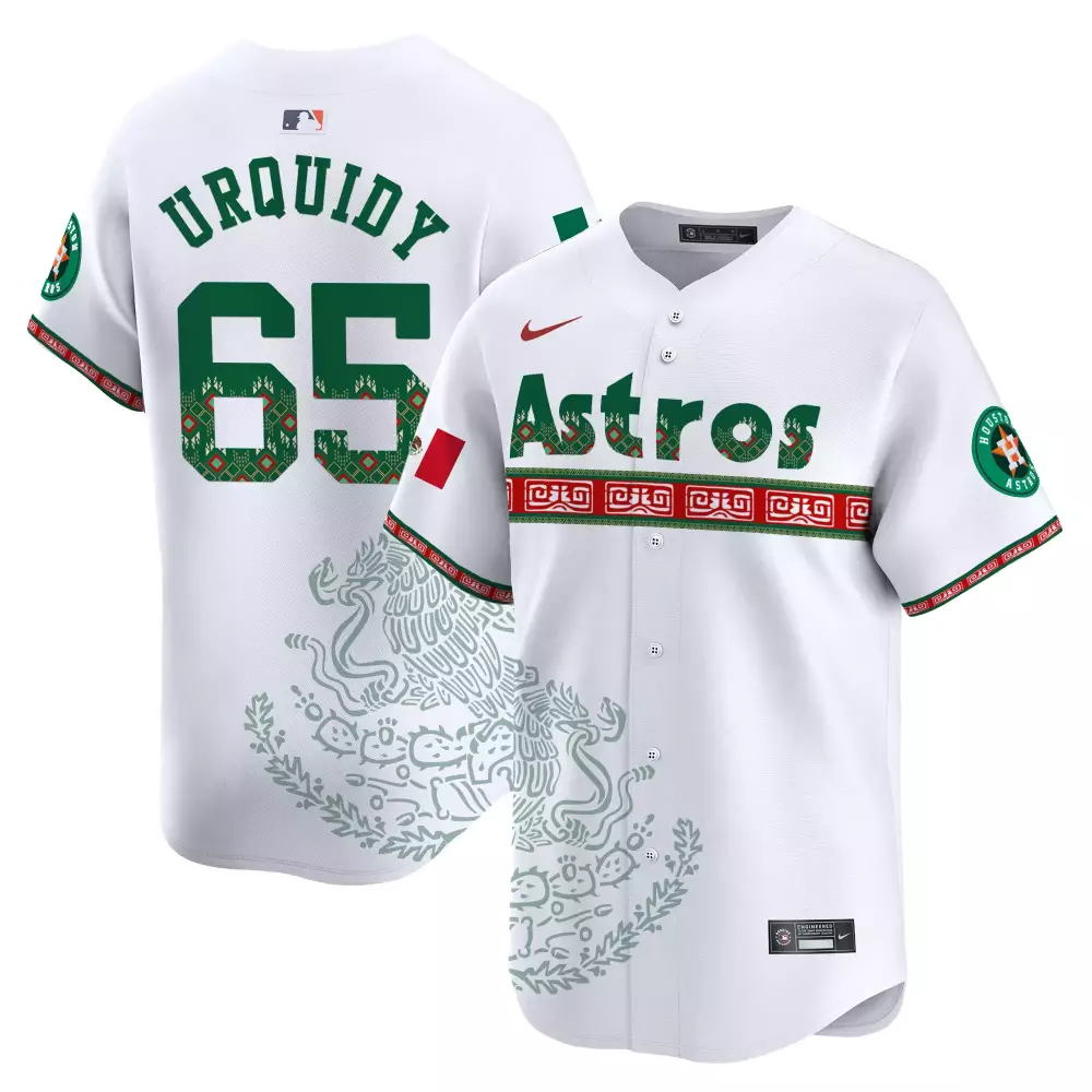 Jose Urquidy 65 Astros Jersey White City Connect 2023 Men Custom Design Green Red