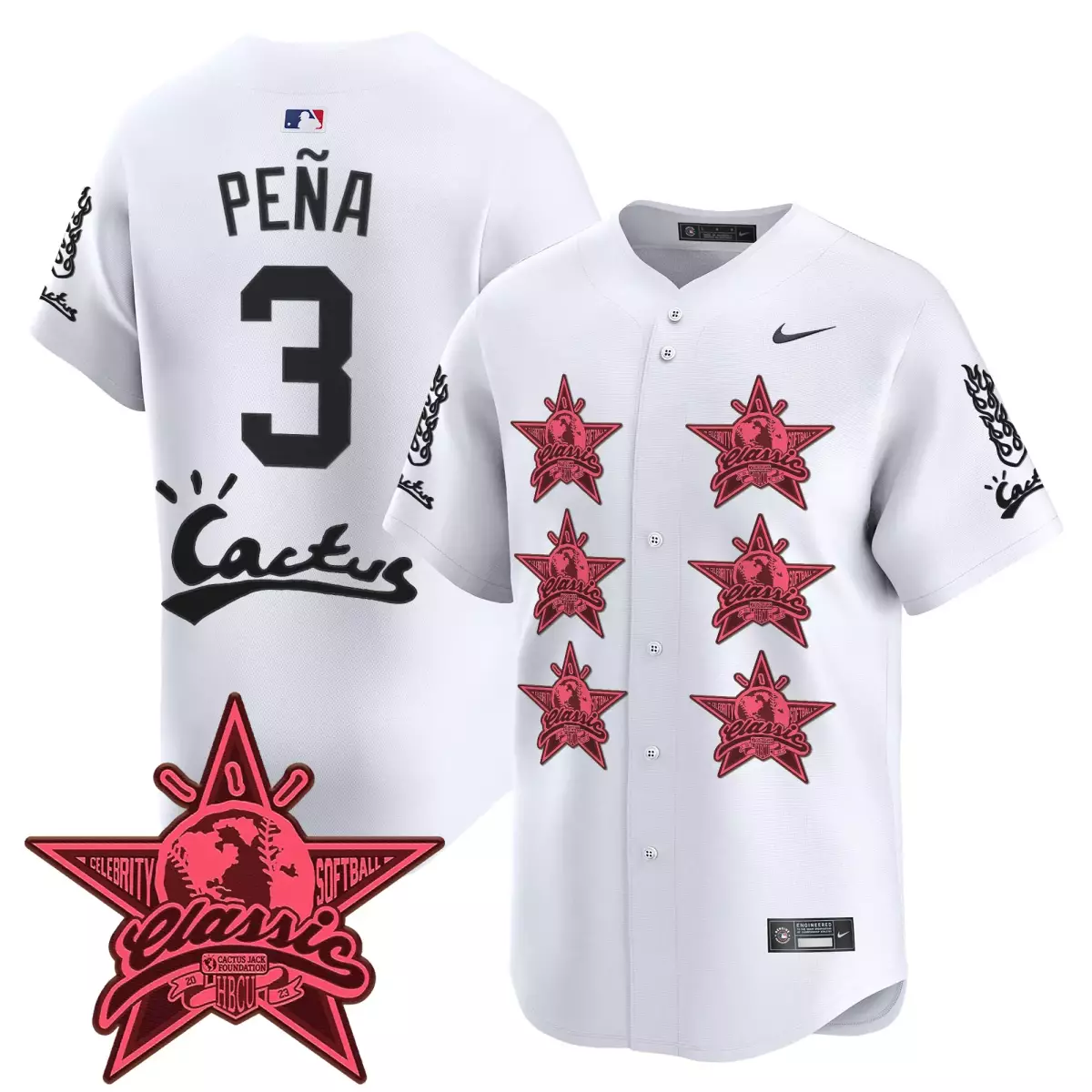 Jeremy Pena 3 MLB Jersey White Celebrity Classic Cactus Jack Foundation Hbcu 23 Men