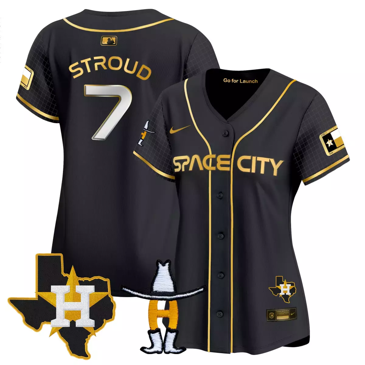 Stroud Space 7 Houston Astros Jersey Black City Texas Flag Star Women Gold Vapor