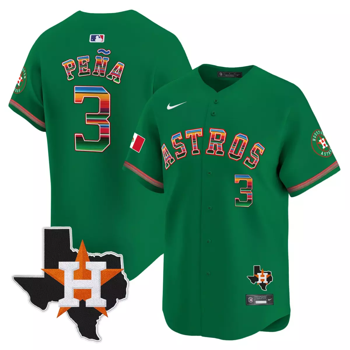 Pena Mexico 3 Astros Jersey Green Houston Texas Men Replica Alternate Custom Design