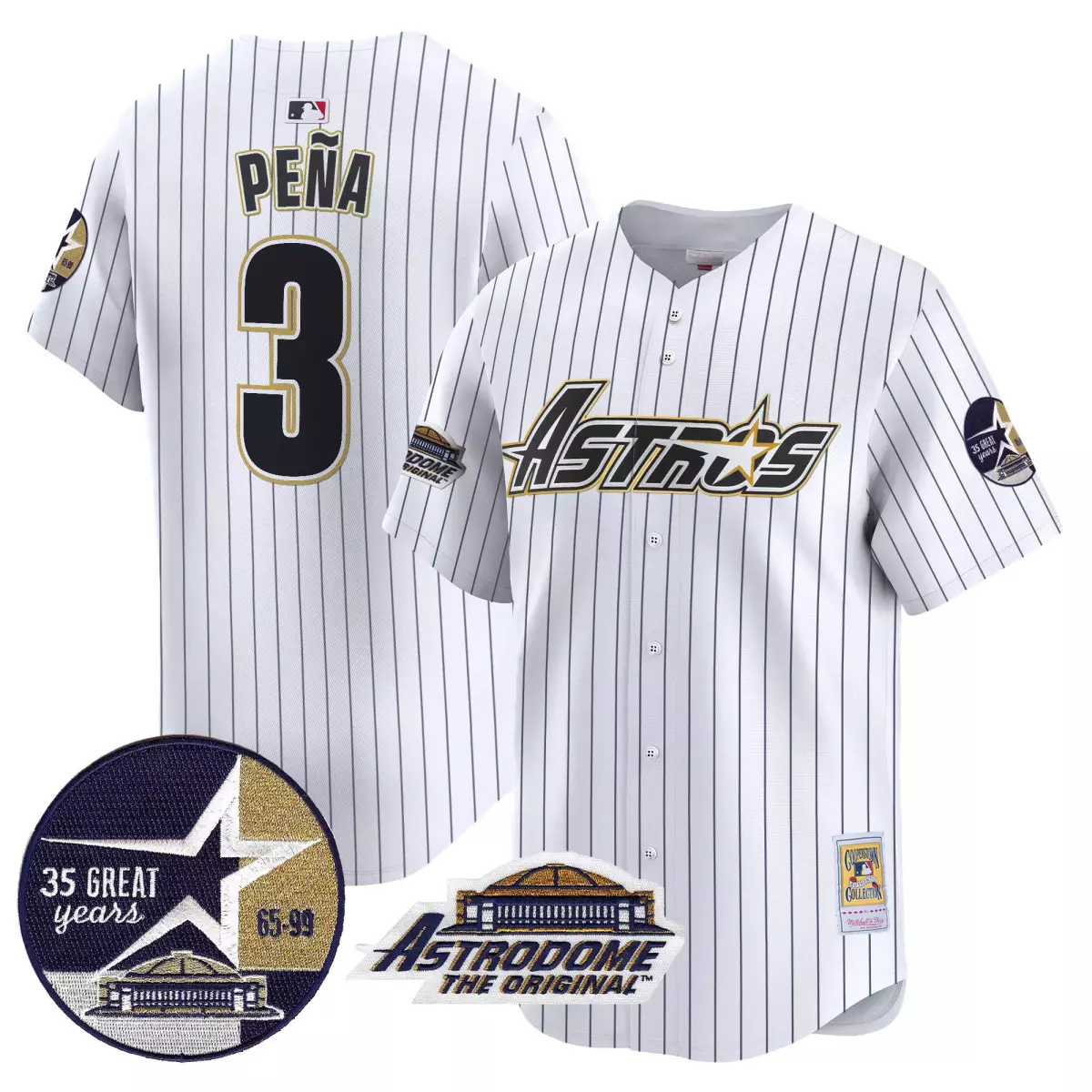 Pinstripe Astrodome 3 Astros Jersey White Original 35 Great Years 65-99 Men Black