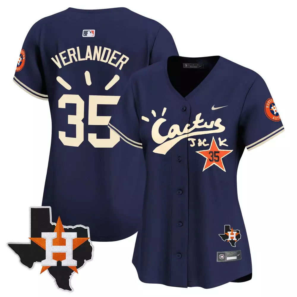 Justin Verlander 35 Astros Jersey Navy Cactus Jack Texas State Outline Houston Team