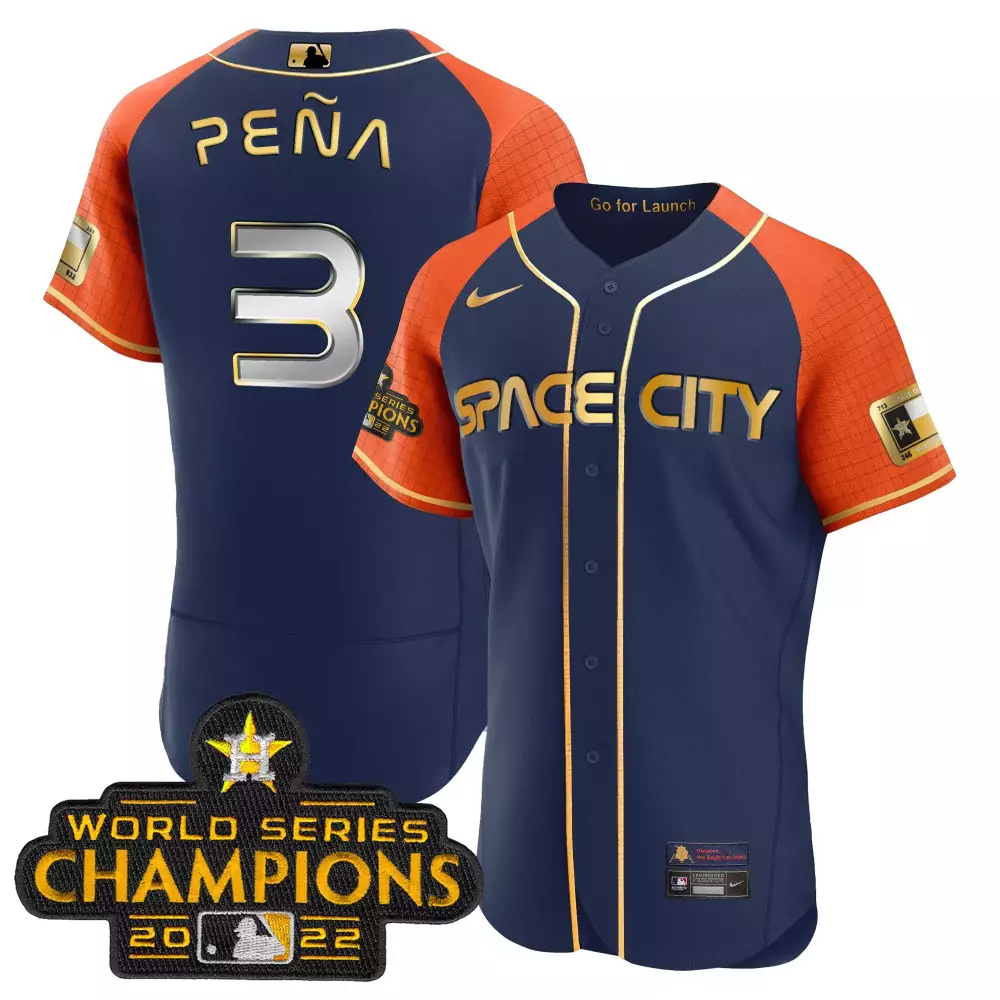 Pea Space 3 Houston Astros Jersey Navy Blue City World Series Champions 2022 Men