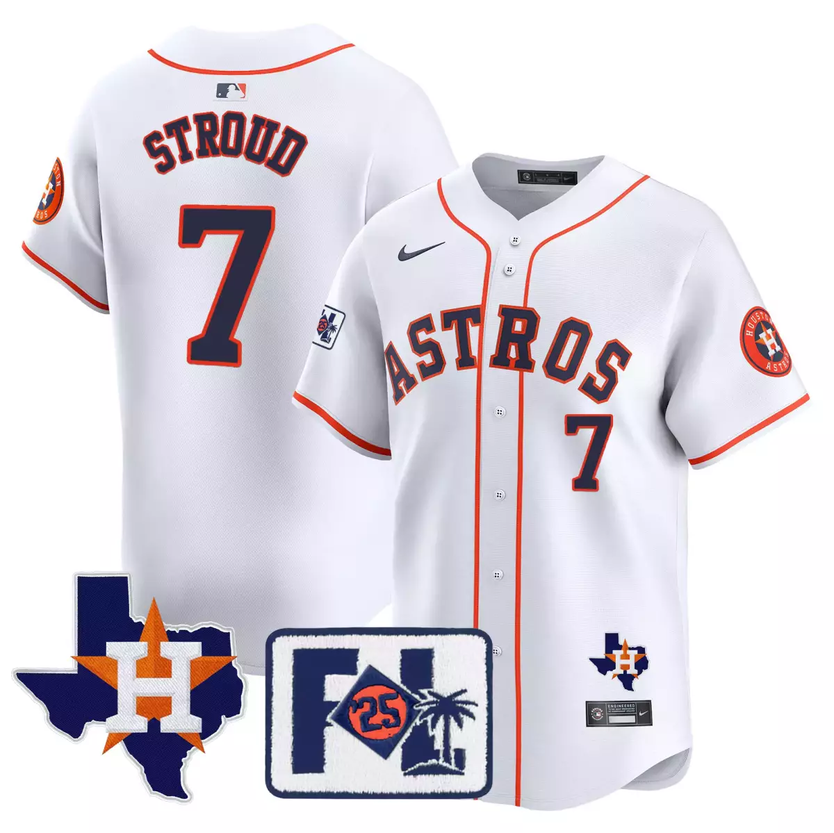 Stroud Training 7 Astros Jersey White City Connect Houston Texas Outline F\&r 25 Palm Tree 2023