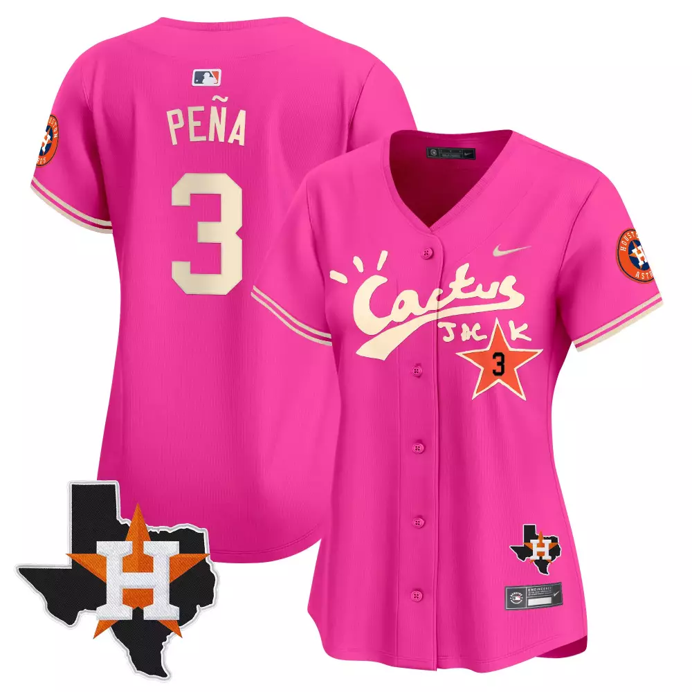 Jeremy Pena 3 Houston Astros Jersey Pink Cactus Jack Texas Map Men Alternate Cream