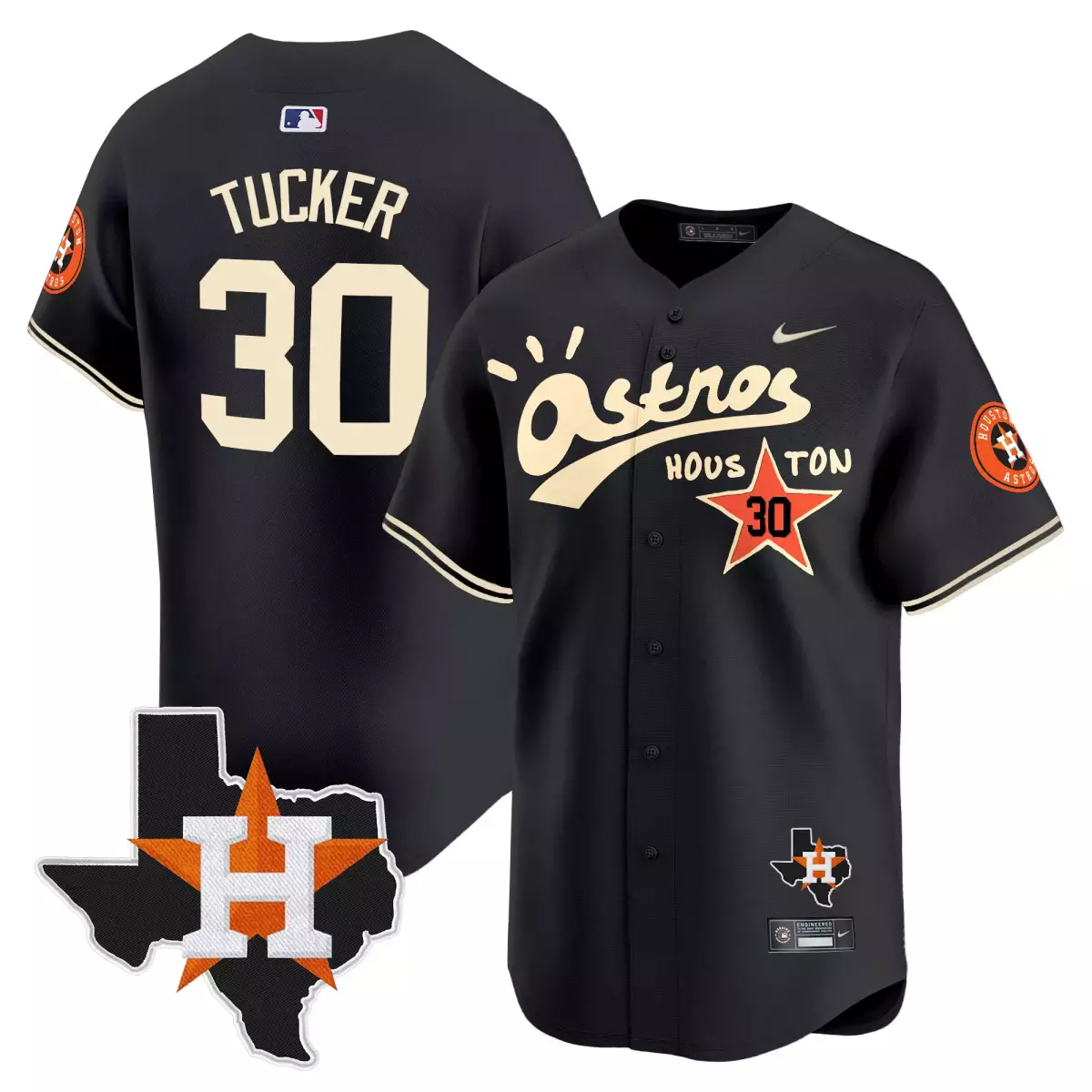 Kyle Tucker 30 Astros Jersey Black City Connect Houston Tx Shape Star Men Cream Orange