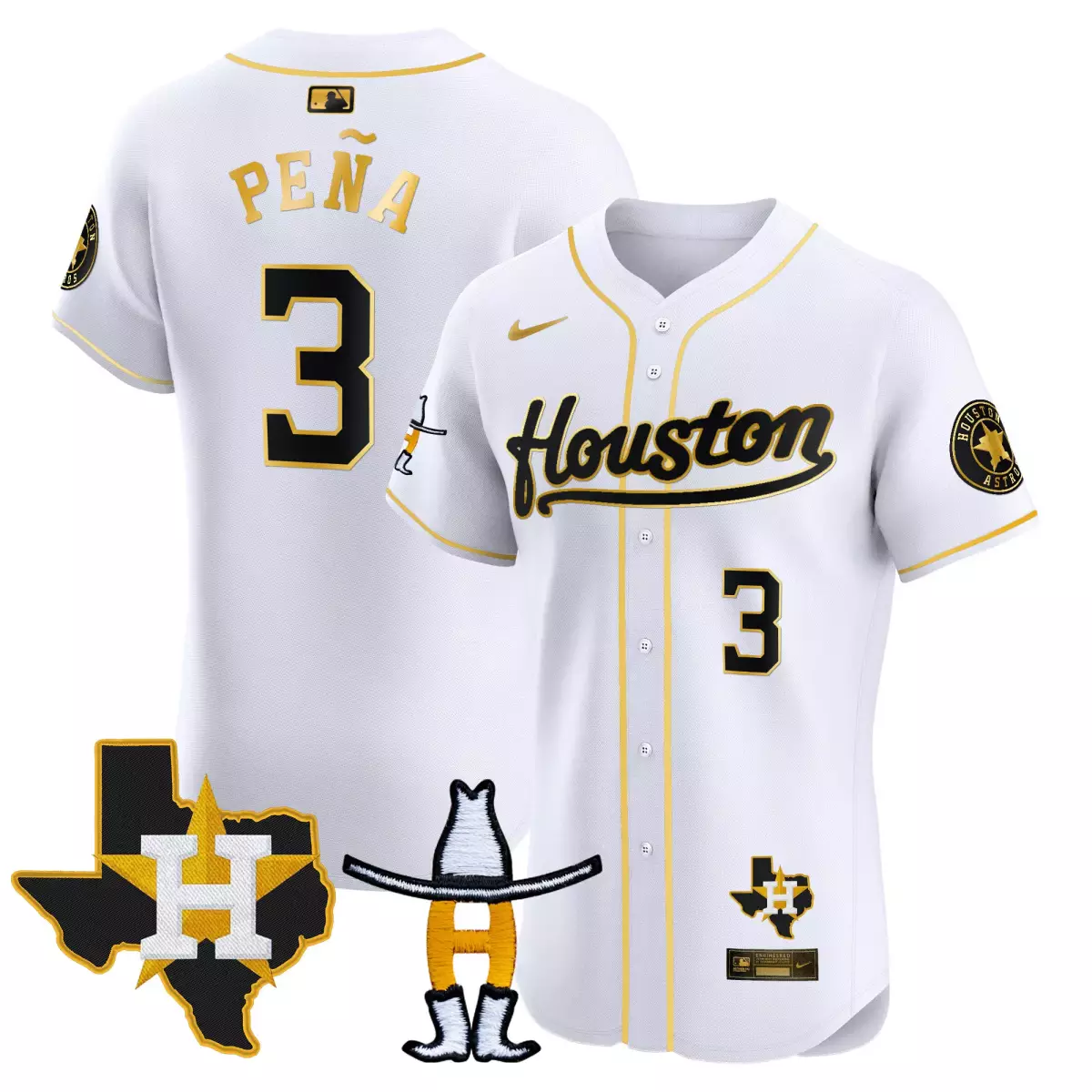 Jeremy Pena 3 Houston Astros Jersey White City Connect Tx Star Cowboy Hat Boots Men