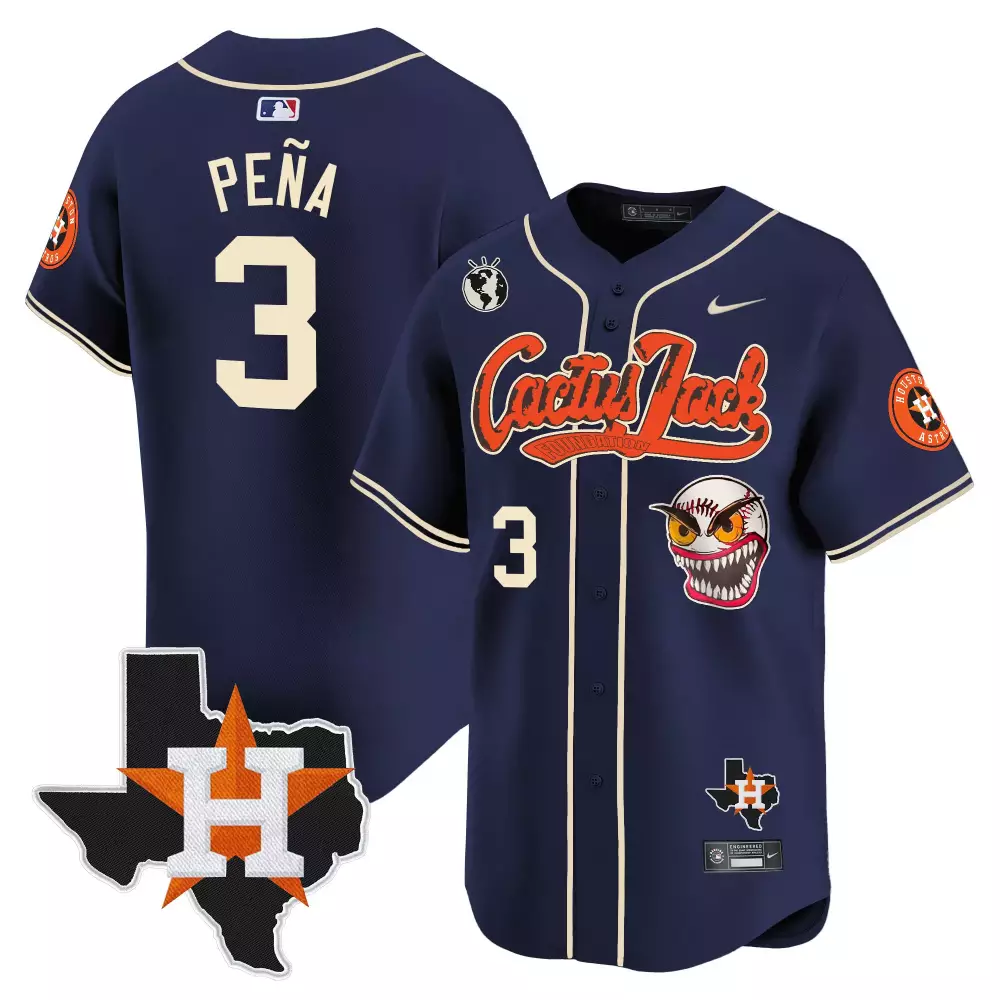 Jeremy Pena 3 Astros Jersey Navy Cactus Jack Texas State Houston Star 2023 Men Orange