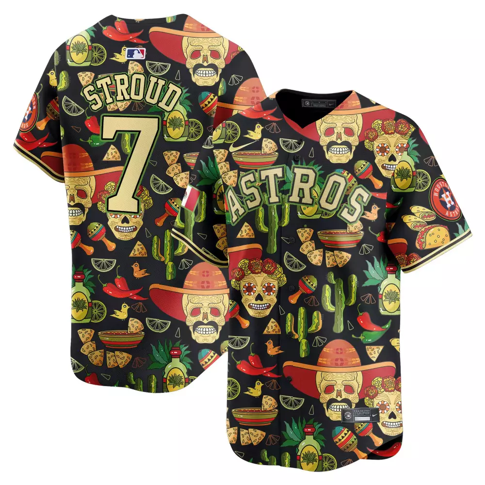 Stroud Multicolor 7 Astros Jersey Black Dia De Los Muertos Men Custom Design Gold