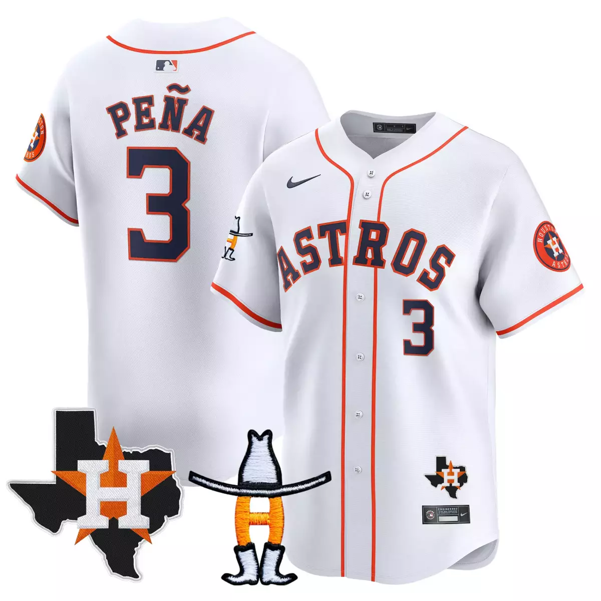 Jeremy Pena 3 Astros Jersey White City Connect Houston Texas Star Orbit Cowboy Hat