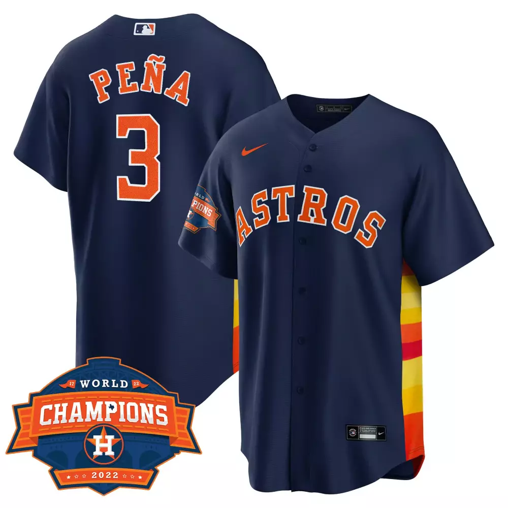 Jeremy Pena 3 Astros Jersey Navy World Series Champions 2022 Men Split Design Orange