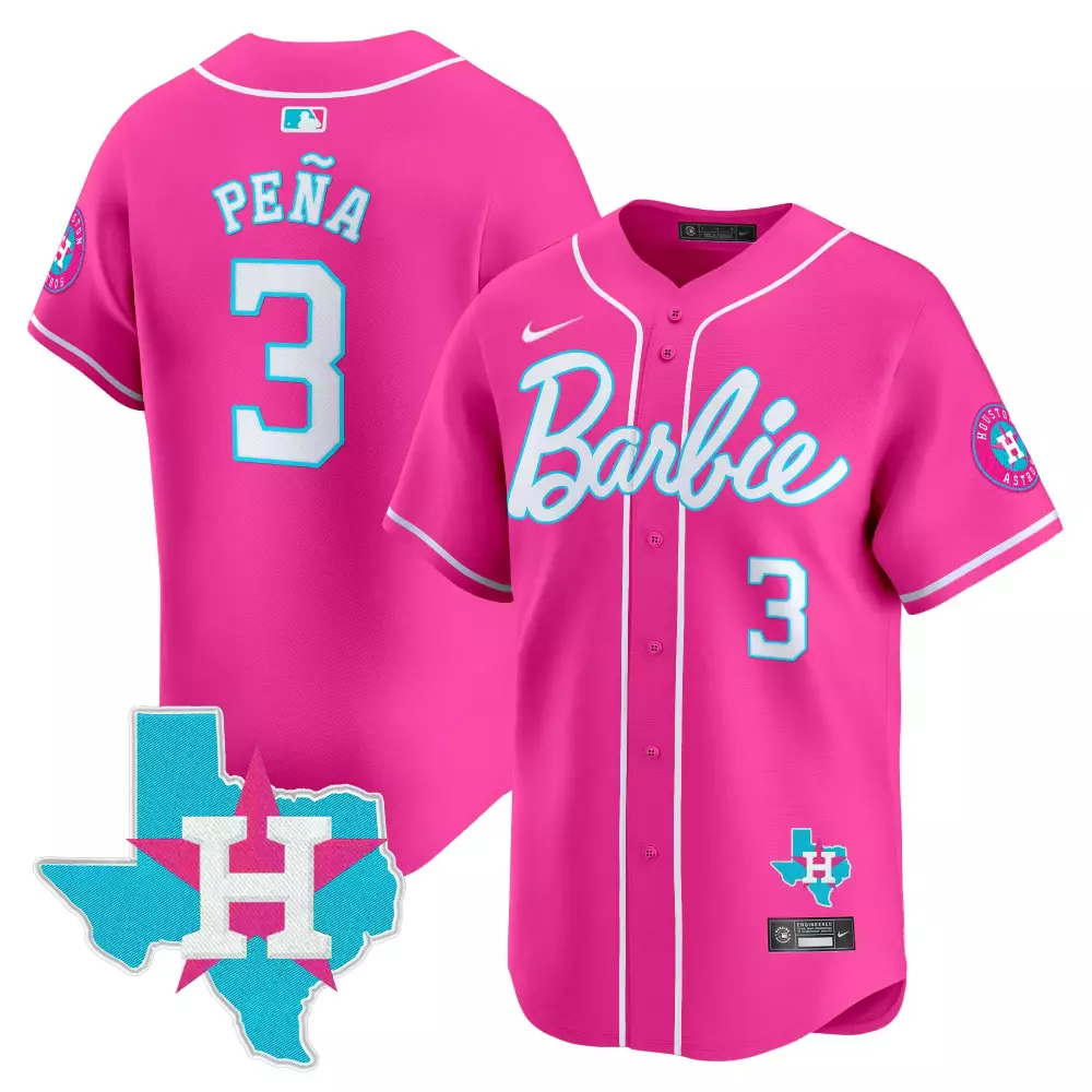 Bergman Barbie 3 Houston Astros Jersey Hot Pink Texas Shape Men White Light Blue