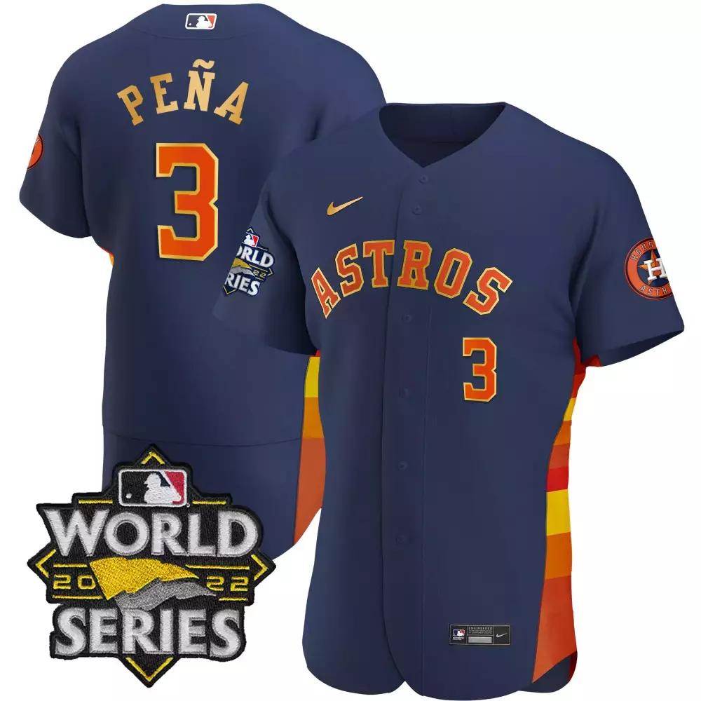 Jeremy Pena 3 Astros Jersey Navy 2022 World Series Men Orange Yellow All Stitched