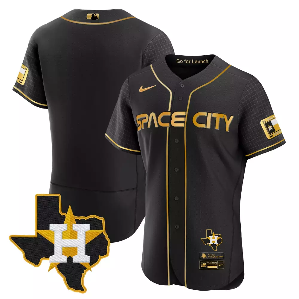 Altuve Space Houston Astros Jersey Black City Texas Outline Men Gold Stitched