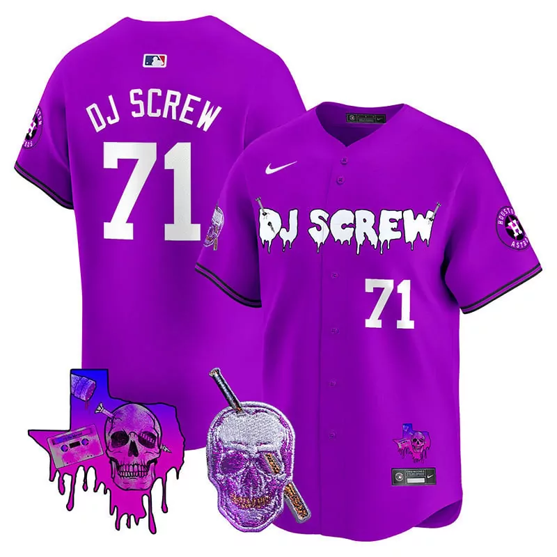 Screw Dj 71 Houston Astros Jersey Purple Texas Skull 2023 Men Alternate White Black