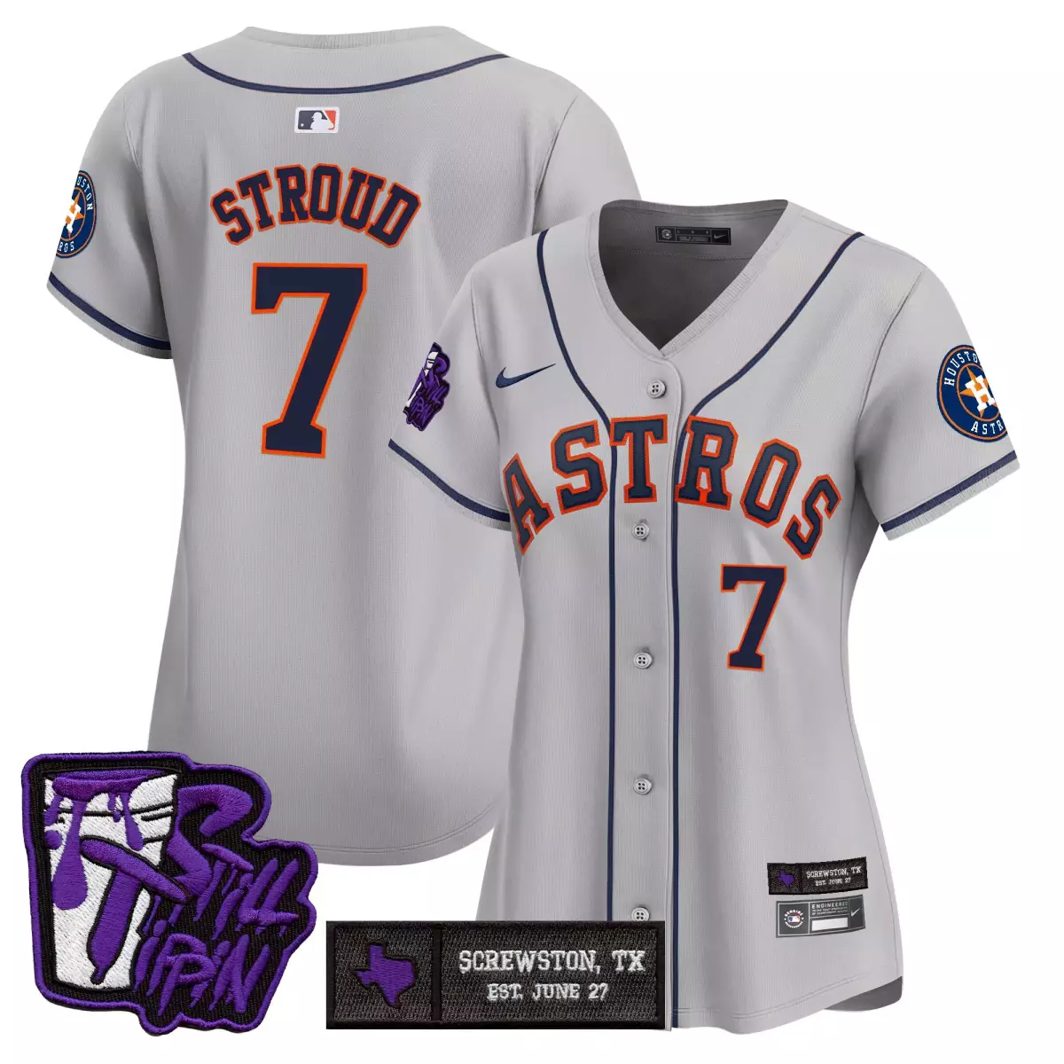 Stroud Dj 7 Astros Jersey Gray Houston Screwston, Tx June 27 Women Navy Blue Orange
