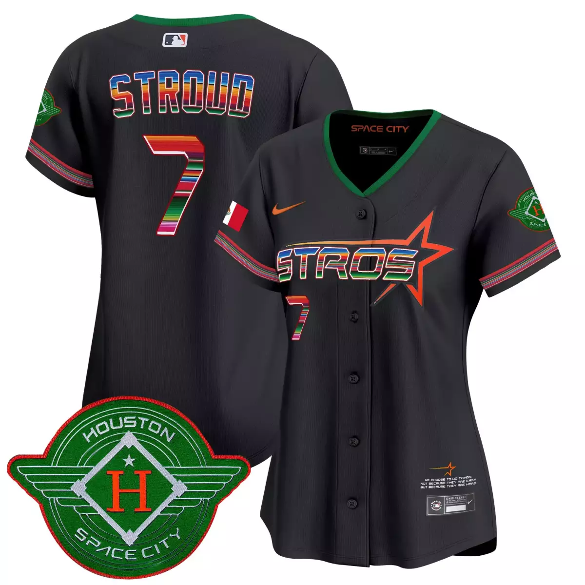 Stroud Mexico 7 Astros Jersey Black City Connect Houston Space Flag Women Alternate