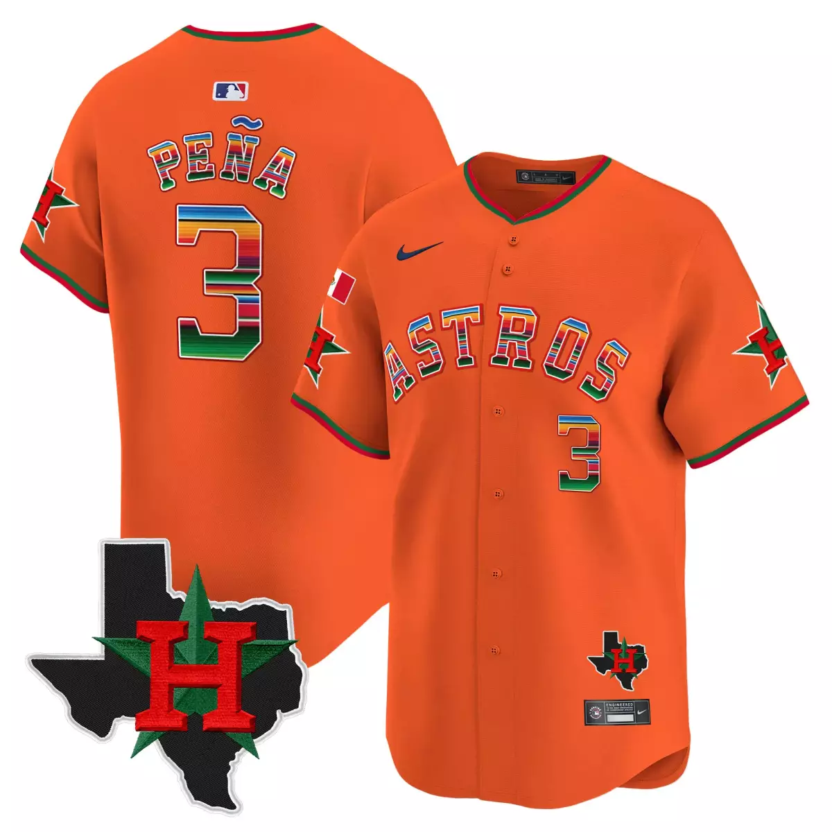 Pena Mexico 3 Astros Jersey Orange City Connect Texas Men Alternate Split Design