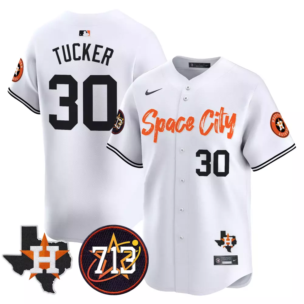 Tucker Space 30 Houston Astros Jersey White City Texas Men Orange Black All Stitched