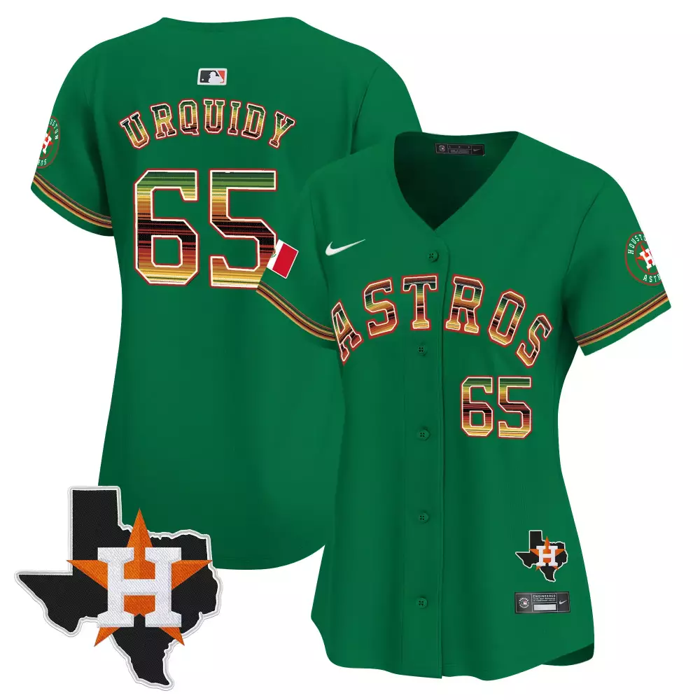 Jose Urquidy 65 Astros Jersey Green Houston Texas Men MLB Custom Design Orange Yellow