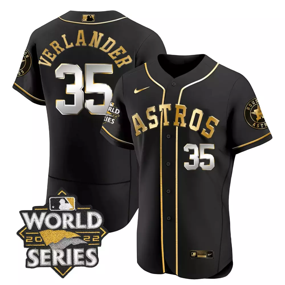 Justin Verlander 35 Astros Jersey Black World Series 2022 Men Gold Silver All Stitched