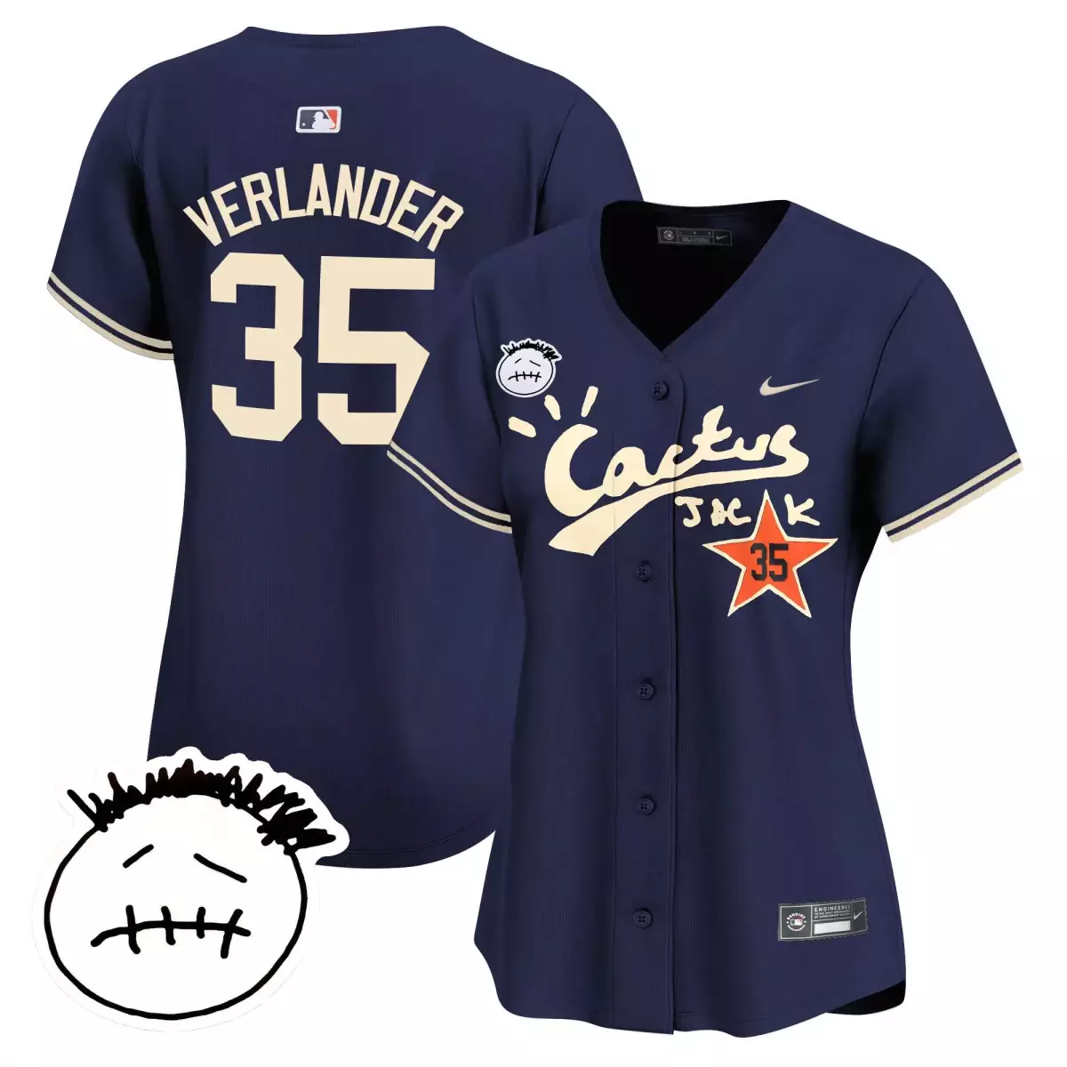 Justin Verlander 35 Jersey Navy Cactus Jack Houston Astros 2021 Men Cream Orange