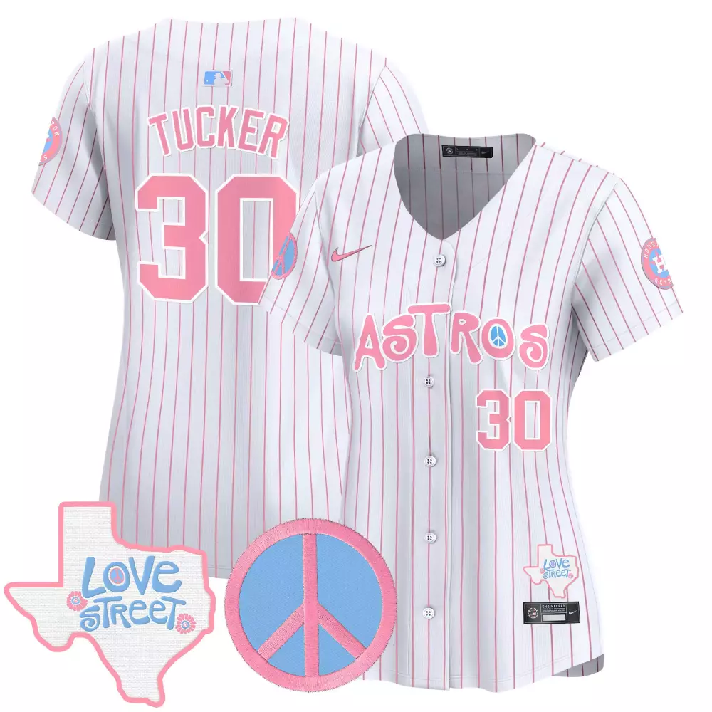 Kyle Tucker 30 Astros Jersey White Love Street Texas Peace Symbol 2023 Split Pink