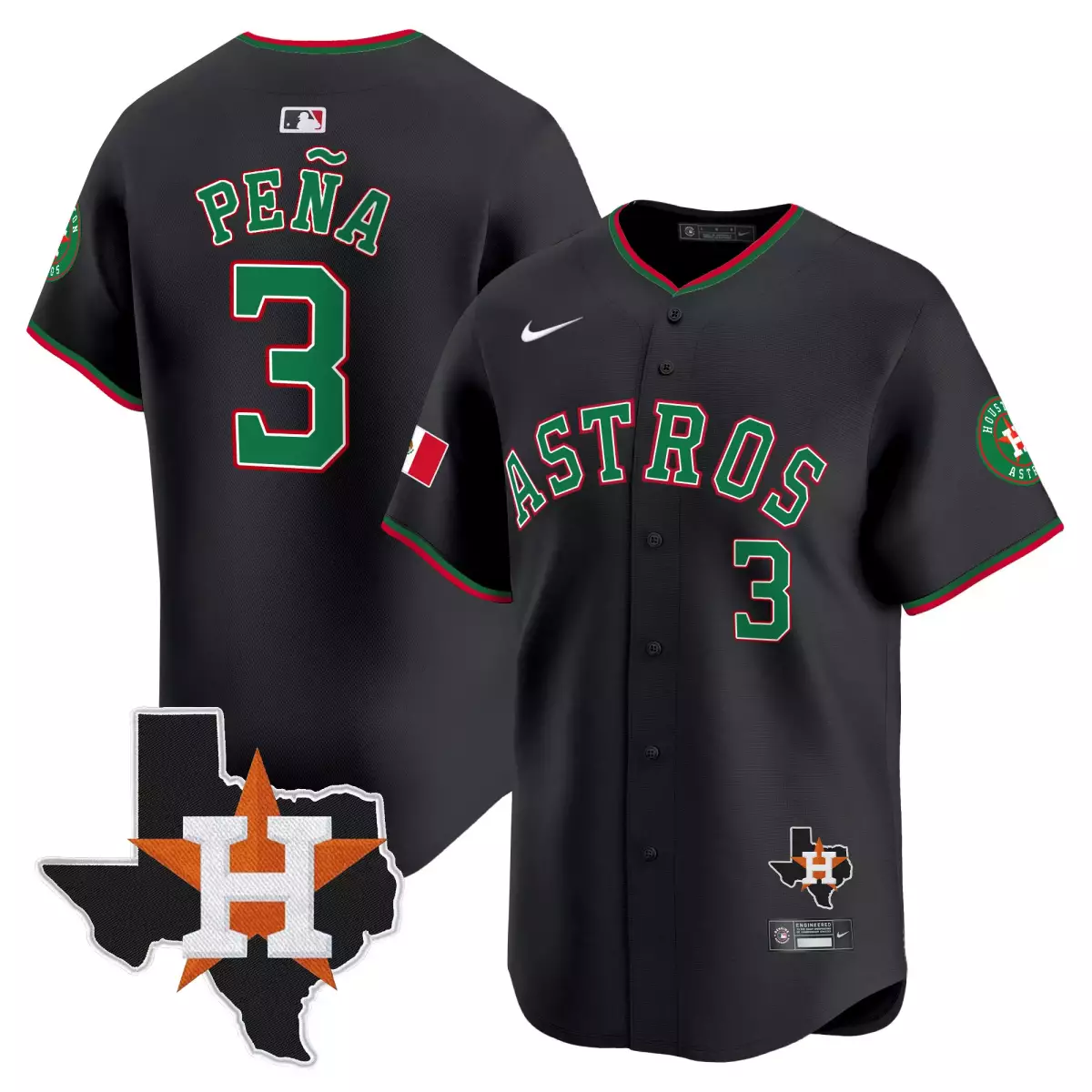 Pena Mexico 3 Astros Jersey Black Houston Mexican Heritage Flag Texas Men Alternate