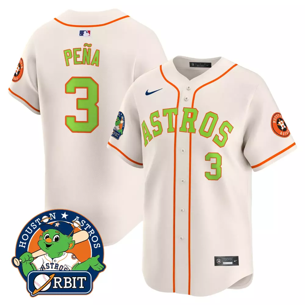 Jeremy Pena 3 Astros Jersey White Orbit Mascot Men Green Orange Stitched Limited