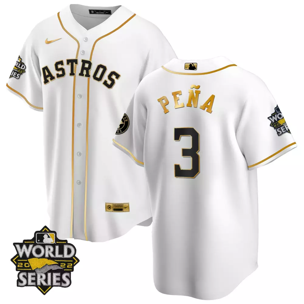 Jeremy Pena 3 Astros Jersey White 2022 World Series Men Gold Black Stitched
