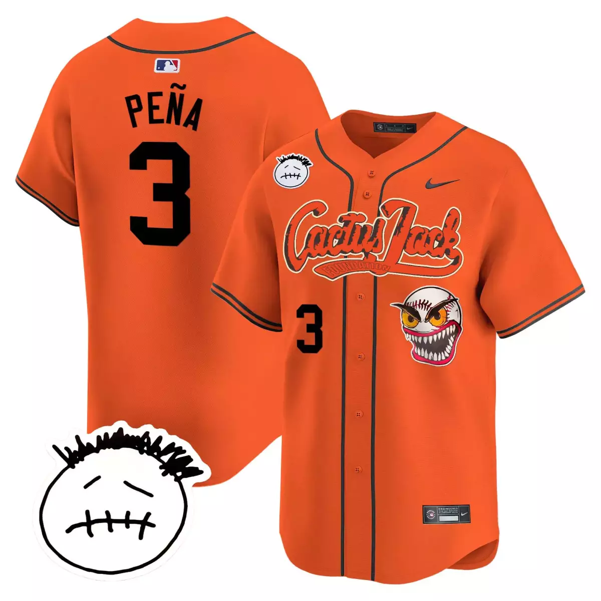 Jeremy Pena 3 Cactus Jack Jersey Orange Men Black Vapor Premier Limited v3 Stitched