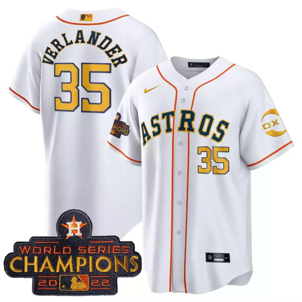 Justin Verlander 35 Astros Jersey White World Series Champions 2022 Men Orange Yellow