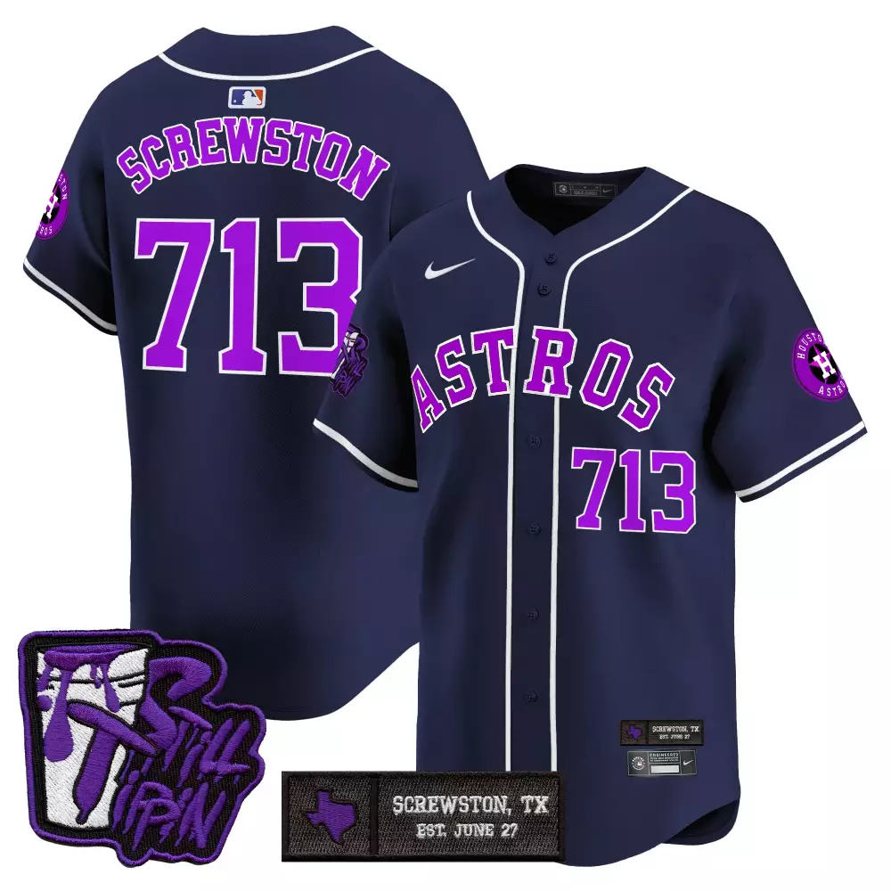 Screwston Houston Astros Jersey Navy City Connect Still Trippin' Tx June 27 Men Purple