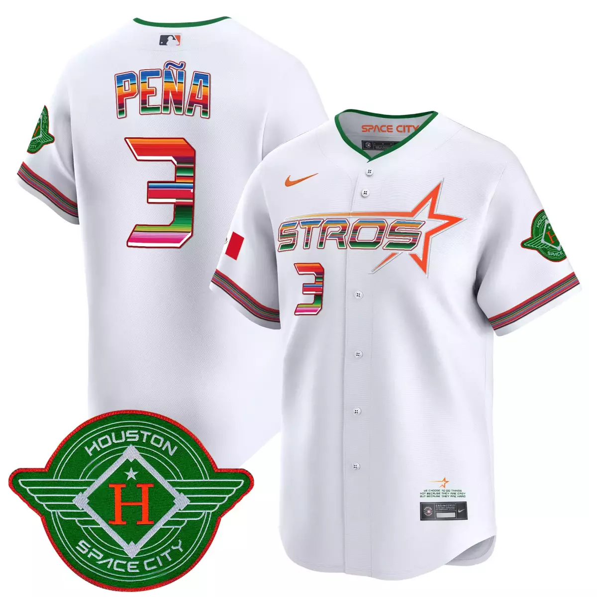 Pena Mexico 3 Houston Astros Jersey White Space City Mexican Flag Men Alternate Custom Design