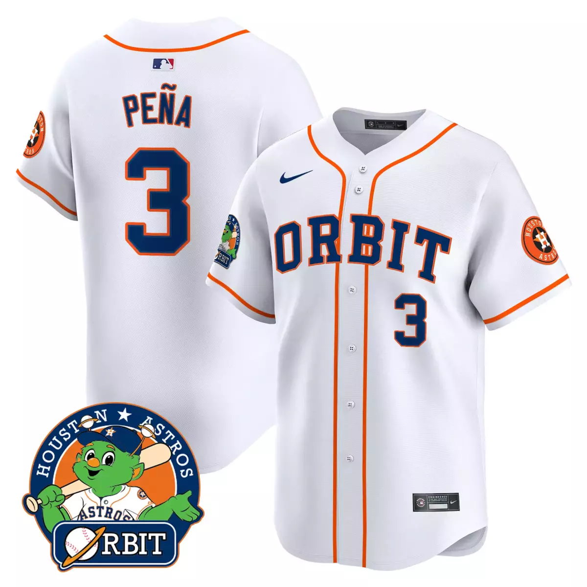 Jeremy Pena 3 Houston Astros Jersey White City Connect Mascot Men Split Design Orange