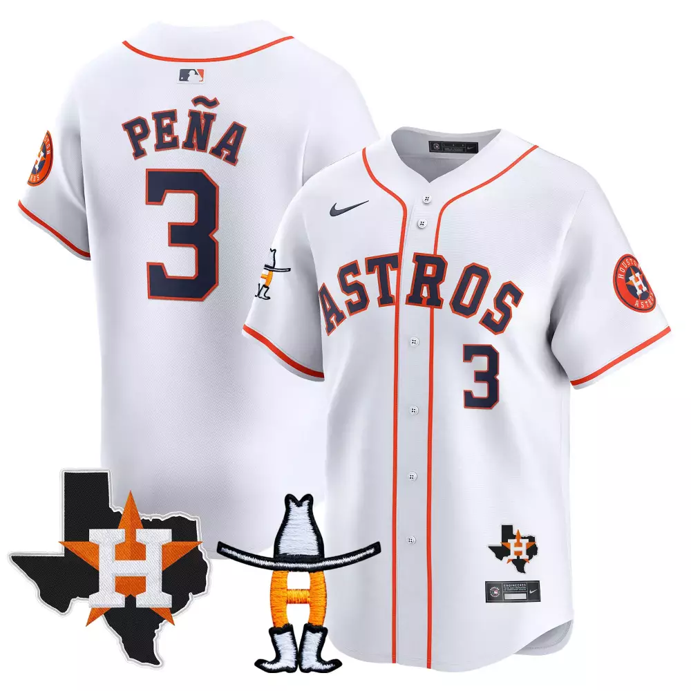 Jeremy Pena 3 Astros Jersey White Texas Outline Cowboy Hat Boots Men Orange Navy