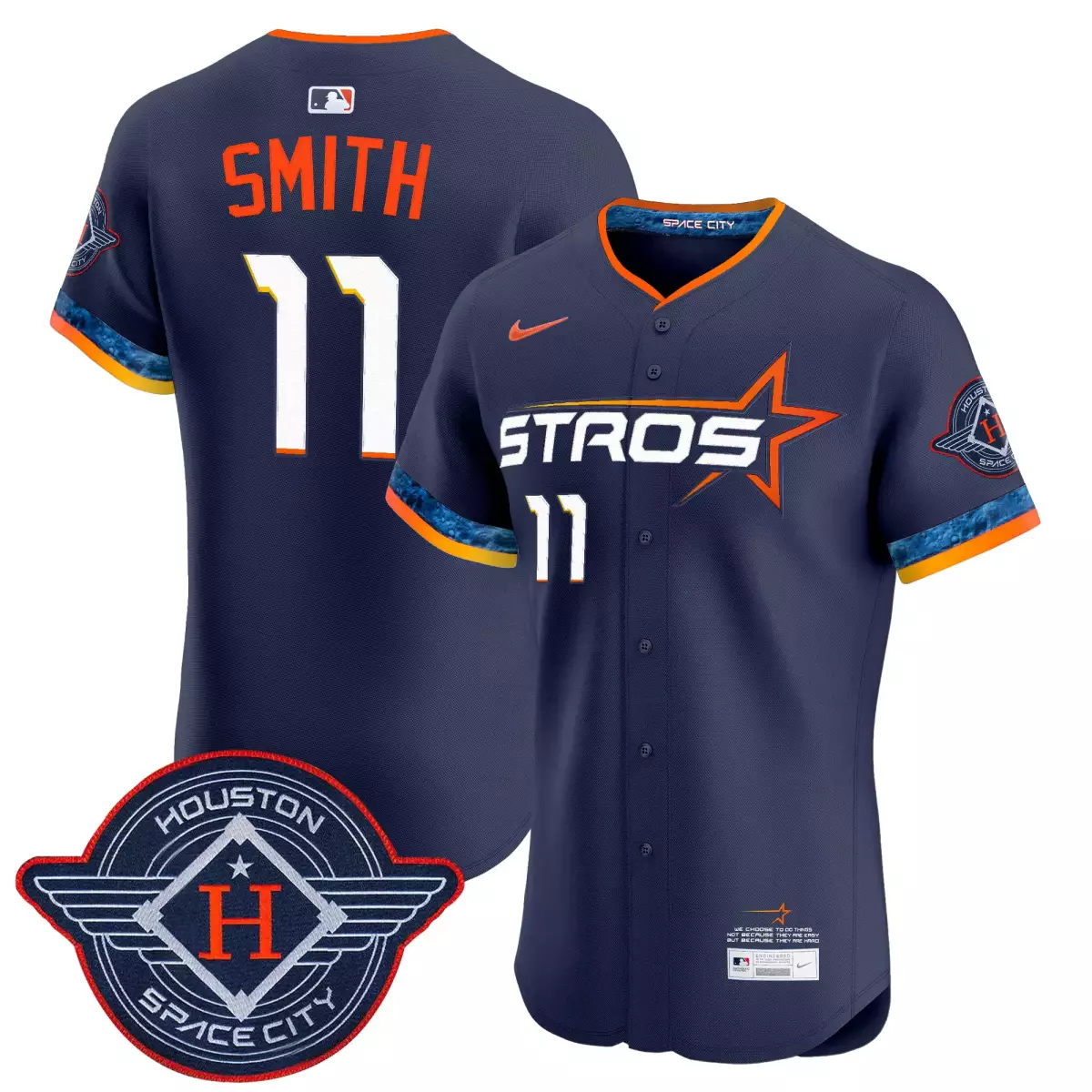 Cam Smith 11 Astros Jersey Navy Space City Houston Men Orange White Blue Vapor Premier