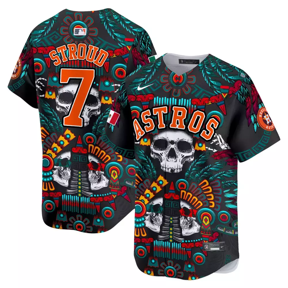 Stroud Multicolor 7 Astros Jersey Black Day Of The Dead Mexican Flag Houston Men