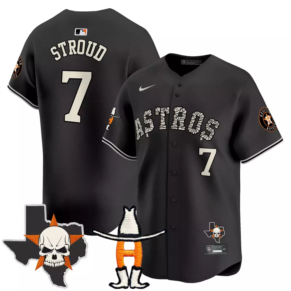 Stroud Patches 7 Astros Jersey Black City Connect Texas Shape Skull Star Houston Team