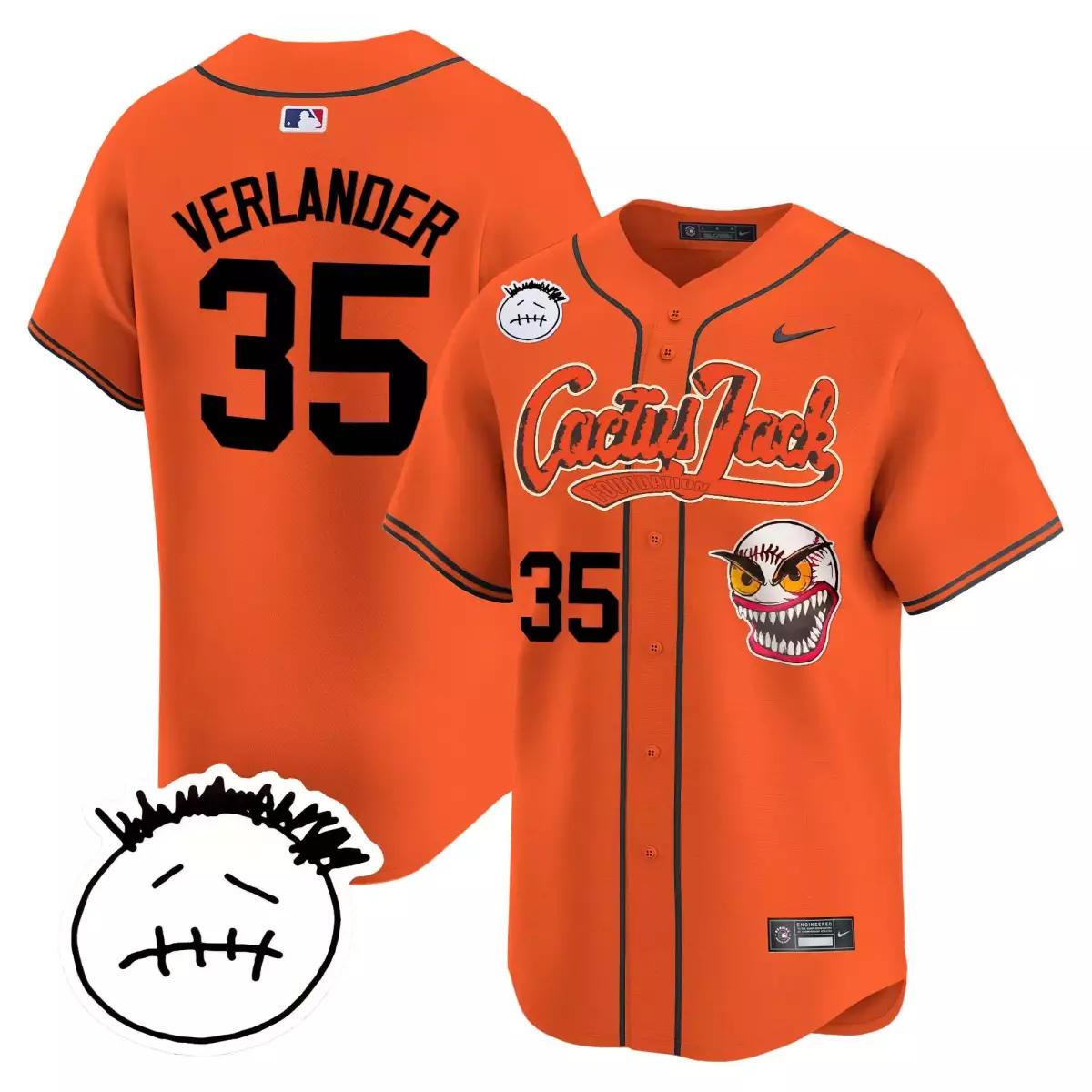 Justin Verlander 35 Jersey Orange Cactus Jack Houston Astros Men Black Gray Vapor