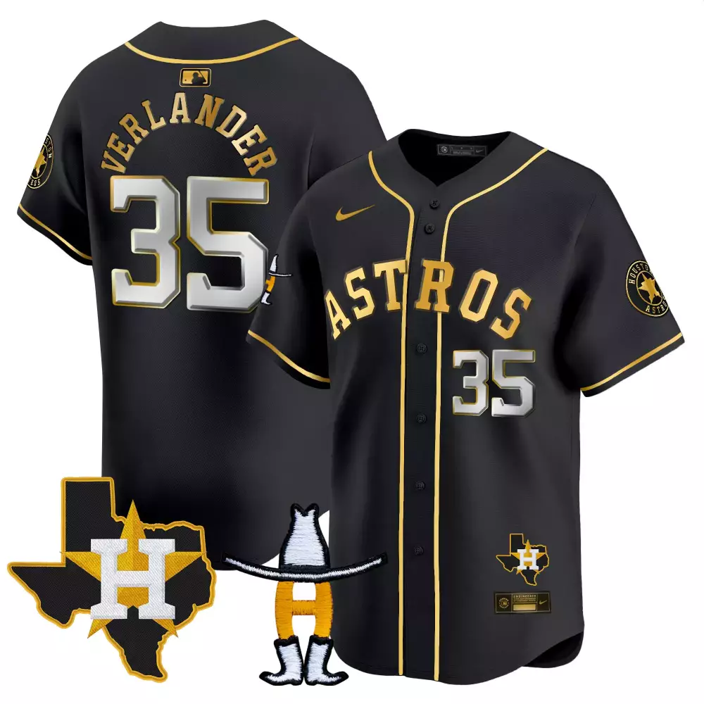 Justin Verlander 35 Astros Jersey Black City Connect Texas Orbit Men Gold Silver