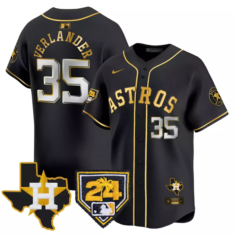 Verlander Training 35 Astros Jersey Black 2021 Season Houston Texas Flag Men Gold