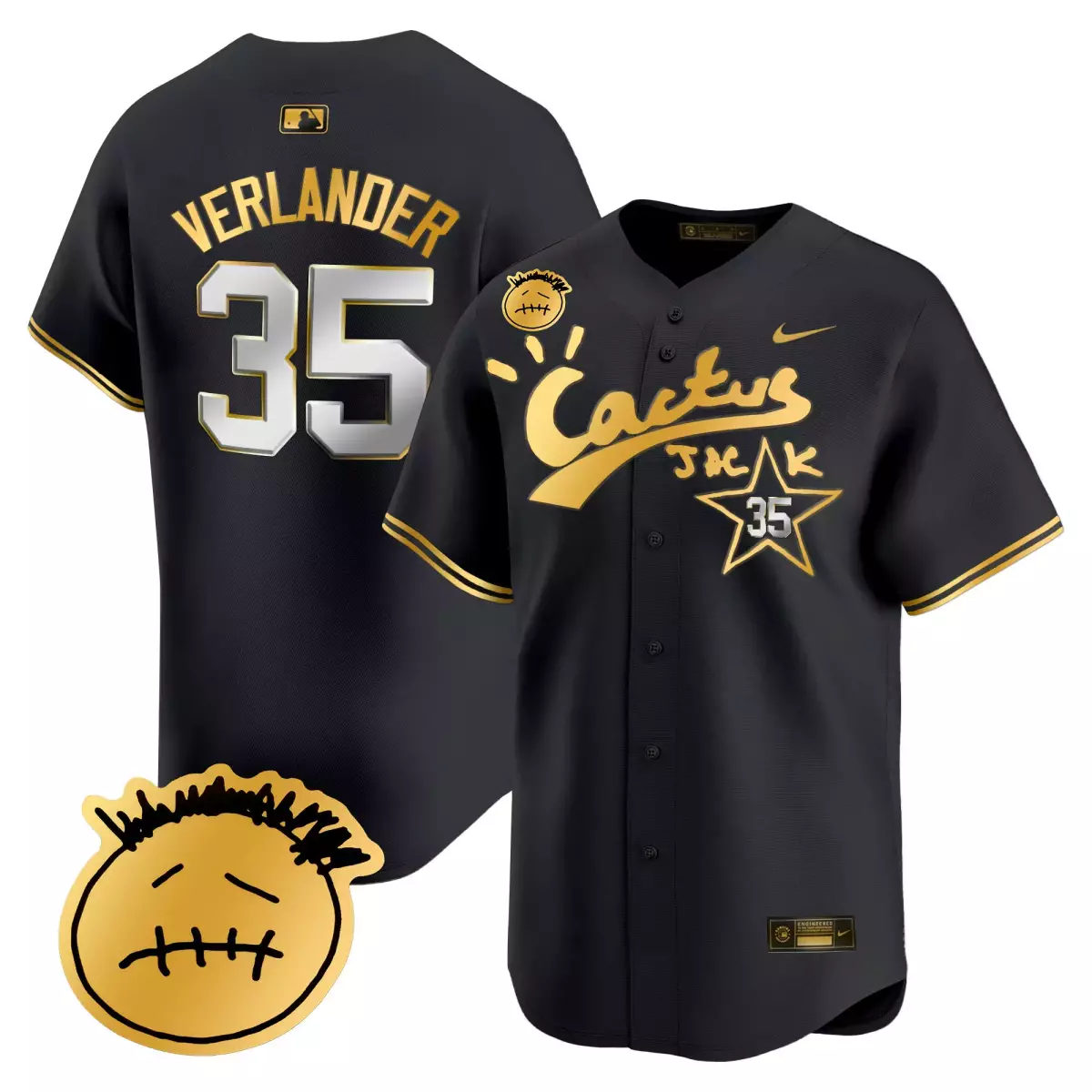 Justin Verlander 35 Jersey Black Cactus Jack Houston Astros Men Gold White Vapor